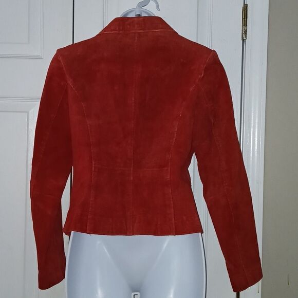 JohnPaulRIchard red suede button closure leather jacket Sz SP - Picture 4 of 5